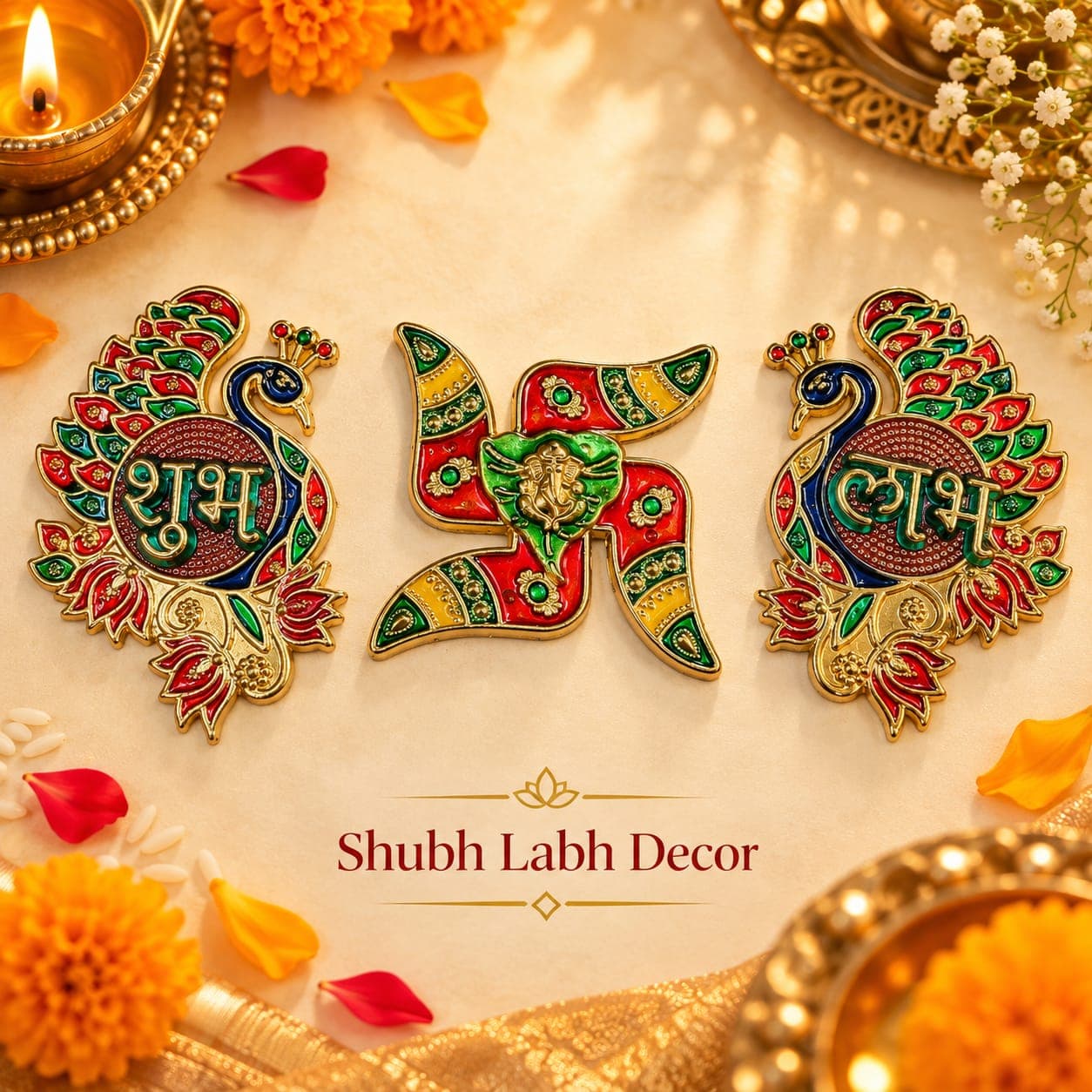 Peacock Shubh Labh Ganesh Swastik Set