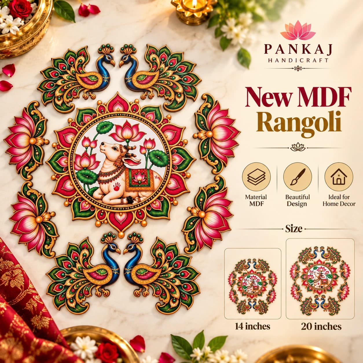Printed MDF Rangoli (Nandi Lotus)