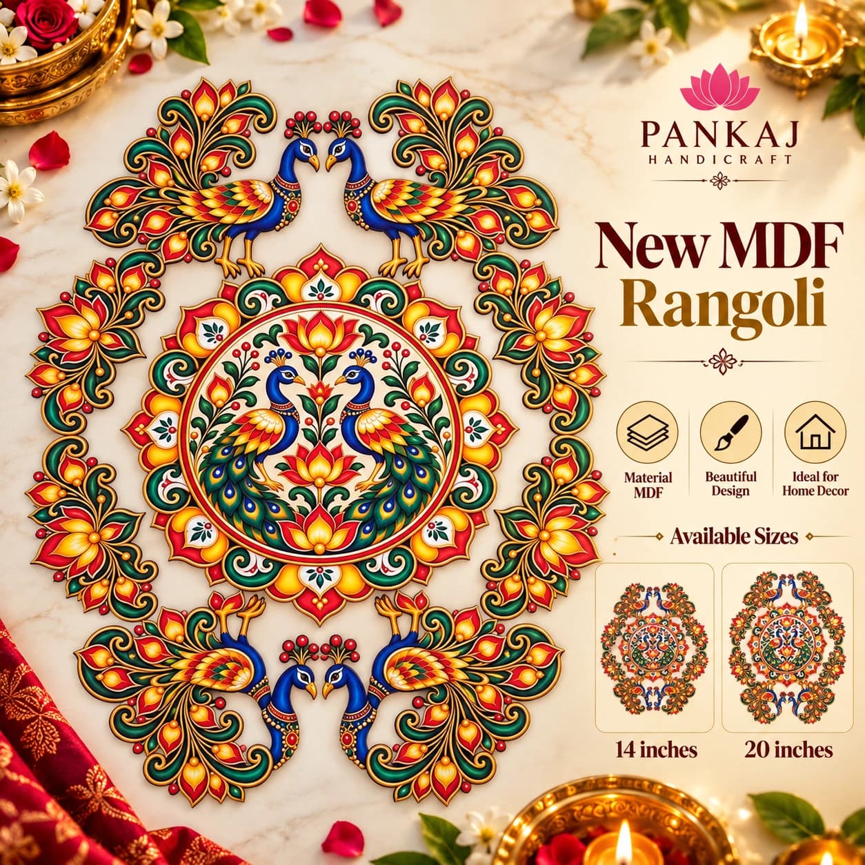 Printed MDF Rangoli (Peacock Pair)