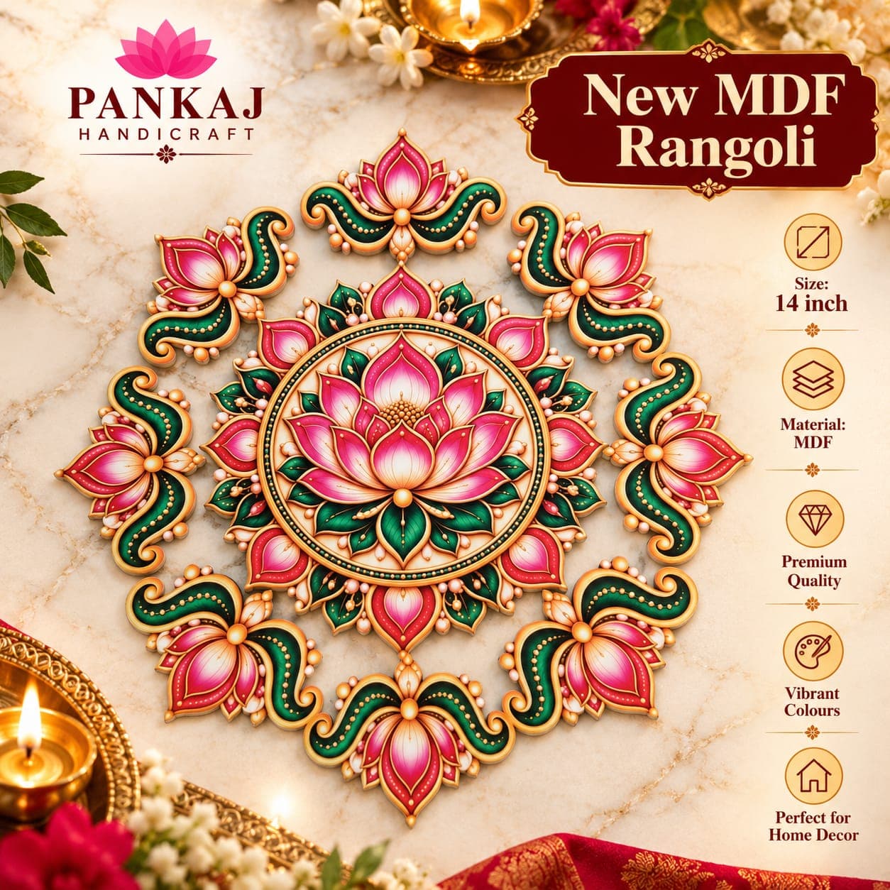 Printed MDF Rangoli (Lotus Mandala)