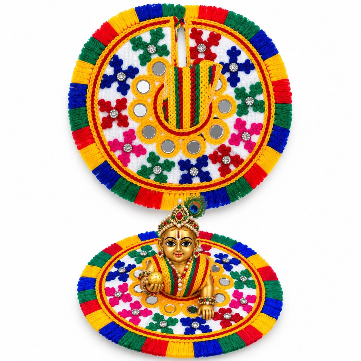 Kachi Work Lalan Vagha (Cross Flower Mirror)
